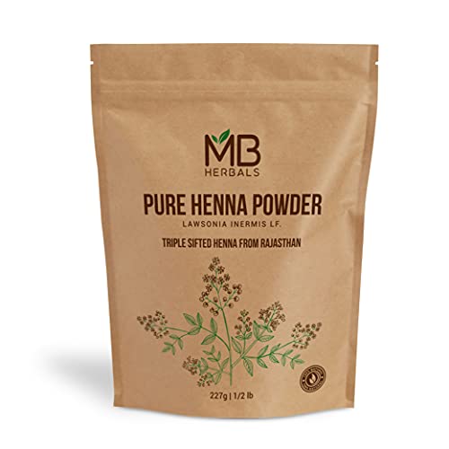 MB Herbals אבקת חינה 8 גרם / 0.5 £ | אבקת חינה טהורה וטבעית, שום דבר לא נוסף | לצבע שיער אדום-כתום טבעי | חינה משולשת
